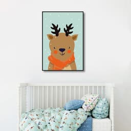 Quadro Infantil Rena na Neve 100x70 Filete Preto