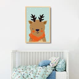 Quadro Infantil Rena na Neve 43x30 Caixa Marfim