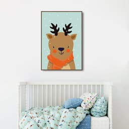 Quadro Infantil Rena na Neve 60x43 Filete Marrom