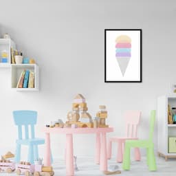 Quadro Infantil Sorvete Colorido 60x43 Caixa Preto