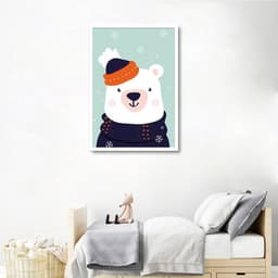 Quadro Infantil Urso na Neve 100x70 Caixa Branco