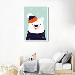 Quadro Infantil Urso na Neve 100x70 Filete Branco