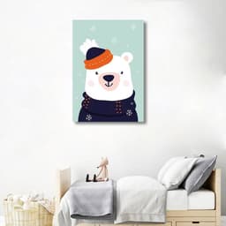 Quadro Infantil Urso na Neve 100x70 Sem Moldura
