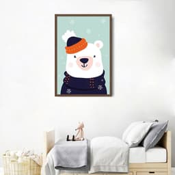 Quadro Infantil Urso na Neve 60x43 Caixa Marrom