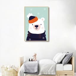 Quadro Infantil Urso na Neve 60x43 Filete Marfim