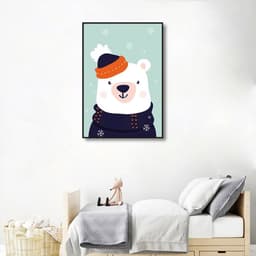 Quadro Infantil Urso na Neve 60x43 Filete Preto