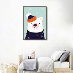 Quadro Infantil Urso na Neve 86x60 Filete Marrom