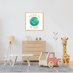 Quadro Infantil Welcome to the World 43x43 Caixa Marfim