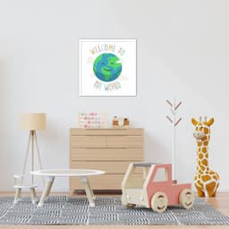 Quadro Infantil Welcome to the World 60x60 Caixa Branco