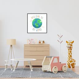 Quadro Infantil Welcome to the World 60x60 Filete Preto