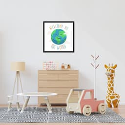 Quadro Infantil Welcome to the World 86x86 Caixa Preto