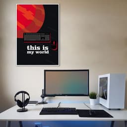 Quadro Jogador de Vídeo Game Desktop 100x70 Filete Branco