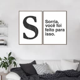 Quadro Letra S Frase Sorria 122x86 2-86x60 Filete Marrom