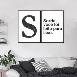 Quadro Letra S Frase Sorria 122x86 2-86x60 Filete Preto