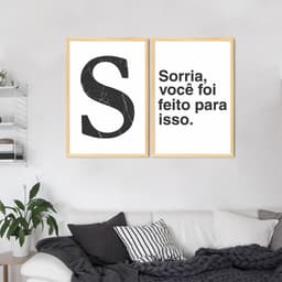 Quadro Letra S Frase Sorria 62x43 2-43x30 Caixa Marfim