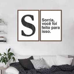 Quadro Letra S Frase Sorria 88x60 2-60x43 Caixa Marrom