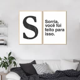 Quadro Letra S Frase Sorria 88x60 2-60x43 Filete Marfim