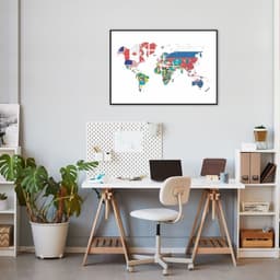 Quadro Mapa Mundi Bandeiras dos Países 43x30 Filete Preto