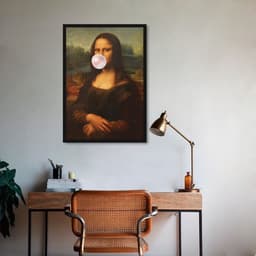 Quadro Mona Lisa Bola de Chiclete 60x43 Caixa Preto