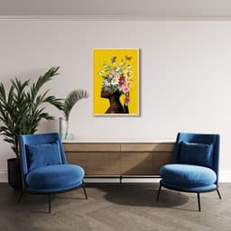 Quadro Mulher Negra Head Flowers 43x30 Caixa Marfim