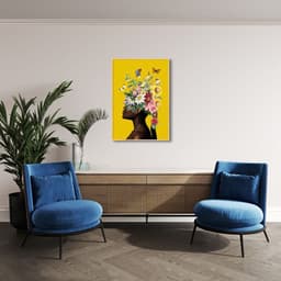 Quadro Mulher Negra Head Flowers 60x43 Filete Marfim