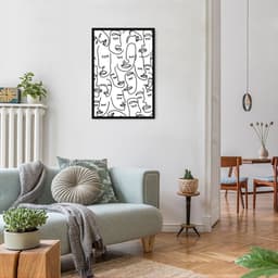 Quadro Mulheres Line Faces 60x43 Caixa Preto