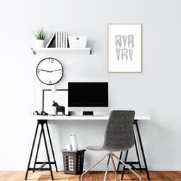 Quadro Odontologia Dentes Minimalista 60x43 Filete Marfim