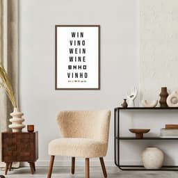 Quadro Palavra Vinho Idiomas 60x43 Caixa Marrom