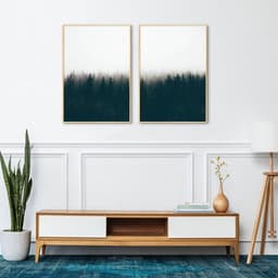 Quadro Pinheiros Neblina França 122x86 2-86x60 Filete Marfim