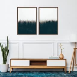 Quadro Pinheiros Neblina França 62x43 2-43x30 Caixa Marrom