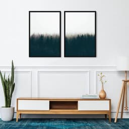 Quadro Pinheiros Neblina França 88x60 2-60x43 Caixa Preto