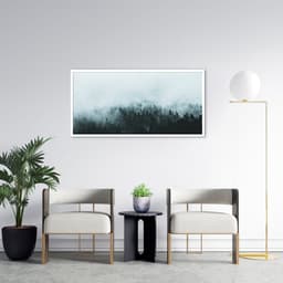 Quadro Pinheiros com névoa Grécia 86x43 Caixa Branco
