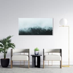 Quadro Pinheiros com névoa Grécia 86x43 Filete Branco