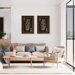 Quadro Rei e Rainha Carta Gold 142x100 2-100x70 Caixa Marfim