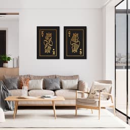 Quadro Rei e Rainha Carta Gold 142x100 2-100x70 Caixa Preto