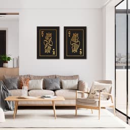 Quadro Rei e Rainha Carta Gold 62x43 2-43x30 Filete Marrom