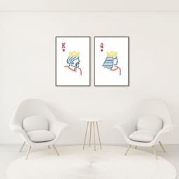Quadro Rei e Rainha Carta Minimalista 122x86 2-86x60 Filete Marrom