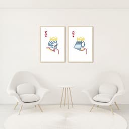Quadro Rei e Rainha Carta Minimalista 62x43 2-43x30 Filete Marfim