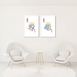 Quadro Rei e Rainha Carta Minimalista 88x60 2-60x43 Caixa Branco