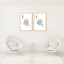 Quadro Rei e Rainha Carta Minimalista 88x60 2-60x43 Caixa Marfim