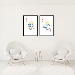 Quadro Rei e Rainha Carta Minimalista 88x60 2-60x43 Caixa Preto