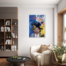 Quadro Releitura Basquiat Portrait 86x60 Filete Branco