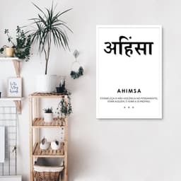 Quadro Significado Sanscrito Ahimsa 43x30 Caixa Branco