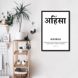 Quadro Significado Sanscrito Ahimsa 43x30 Caixa Preto