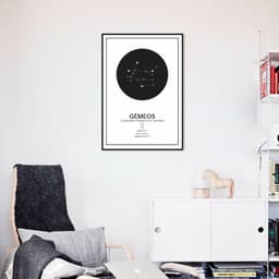 Quadro Signos do Zodíaco Gêmeos 60x43 Filete Preto