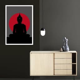 Quadro Silhueta Buda Meditando 100x70 Caixa Branco