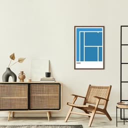 Quadro Tipos de Quadra Tênis AO 43x30 Caixa Marrom