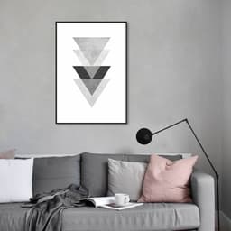 Quadro Triângulo Escandinavo Cinza 100x70 Filete Preto