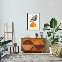 Quadro Vaso Boho Laranja 100x70 Caixa Preto
