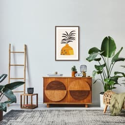 Quadro Vaso Boho Laranja 43x30 Caixa Marrom